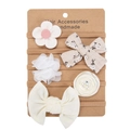 5-pack baby headbands featuring chiffon flowers and bows on elastic nude nylon bands - DP256-3 (Cream White)