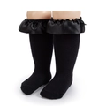 Chaussettes mi-hautes noires en coton pour bébé avec d'élégantes bordures à volants - 0-12 Mois / Noir