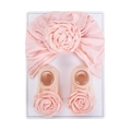 Ensemble bonnet turban rose et chaussettes à fleurs assorties pour bébé fille - Rose Clair