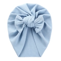 Light blue ribbed baby turban hat with a large decorative bow for newborns - Light Blue (SS131-26)