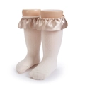 Chaussettes hautes bébé blanc crème avec bordure en satin champagne pour nourrissons - 0-12 Mois / Or champagne