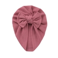 Bonnet turban en maille gaufrée rose poudré avec un grand nœud pour bébé et enfant - Rose Poudré (SS133-16a)