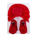 Ensemble bandeau et chaussettes pour bébé rouge foncé avec grandes roses en 3D - Rouge