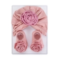 Ensemble bébé rose pâle avec bonnet à fleur et chaussettes assorties en coton - Rose