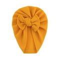 Turbante per neonati giallo in maglia a nido d'ape con grande fiocco decorativo - Giallo Senape (SS133-43)