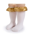 Chaussettes hautes blanches pour bébé avec élégante bordure à volants en satin doré - 0-12 Mois / Or