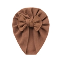 Bonnet turban marron en maille gaufrée avec grand nœud pour nouveau-nés - Café (SS133-51)
