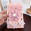 Set di 3 fasce per capelli per neonata in pizzo rosa con fiocchi e fiori graziosi - Stile Floreale con Fiocco in Rete Rosa (DP259-1)