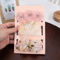 Set di 3 fasce per neonata con fiori e fiocchi in pizzo rosa e dettagli oro - Stile Corona Dorata e Rete Crema (DP259-2)