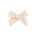 Beige cotton bow hair clip with white daisy embroidery for children and girls - Beige
