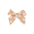 Handmade apricot cotton hair clip with delicate white daisy embroidery for girls - Khaki