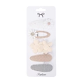 5-piece Morandi floral hair clip set with lace daisy and fabric bow designs - Cream Theme
