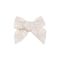 Cream cotton linen hair clip featuring delicate white daisy embroidery for girls - Light Gray