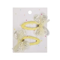 Set de dos horquillas amarillas con lazos de lentejuelas plateadas brillantes para niñas - Lazo de Mariposa con Lentejuelas Amarillas (PP293-30) / Amarillo