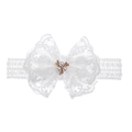 Diadema de encaje blanco para bebé con lazo grande y perlas para recién nacidas - Estilo de Perlas y Diamantes de Imitación / Blanco con Perla (EE154-2A)