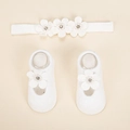 Newborn white pearl flower headband and knit sock set for christening gifts - Pearl Rhinestone Floral Style (DP288-1)