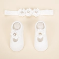 Newborn white headband and socks set with pearl flower details for baby baptism gift - Exquisite Pearl Floral Style (DP288-3)