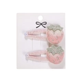 Pinzas para el pelo con fresas bordadas en rosa y hojas verdes para niñas - Estilo de Fresa Rosa