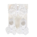 Set fascia e calzini in pizzo bianco per neonata con fiocco per bimbi 0-2 anni - Bianco