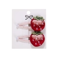 Par de horquillas BB rosas para niñas con bordado de fresa y detalle de perla fina - Estilo Fresa Roja