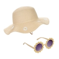 Beige daisy straw hat and floral sunglasses set for seaside beach sun protection - Light Beige Set (DP289-3)
