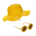 Kids yellow straw sun hat with daisy embroidery and matching flower sunglasses set - Yellow Set (DP289-30)