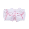 Weißes Baby-Stirnband aus Nylon mit rosa Spitzenkante und gerippter Polyesterschleife - Schleife (KK223-2) / Weiß Rosa Rand (KK223-2)