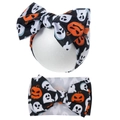 Halloween baby hoofdband met oranje pompoenen, witte geesten en een grote strik - Zwarte Pompoen Geest Print (KK14-41)