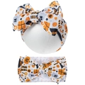 Halloween baby haarband met pompoen spook print en grote wafelstructuur strik - Kleurrijke Halloween Elementen Print (KK14-138)