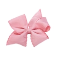 Pink grosgrain ribbon bow hair clip with decorative wavy edge for girls and babies - Korean Pink
