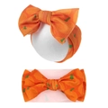 Orange Halloween baby headband featuring a pumpkin print and a textured bow design - Orange Pumpkin Print (KK14-139)