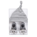 Grijze gebreide babymuts en bijpassende sokken met schattige 3D-olifantendecor - Grijze Olifant (DP298-9)