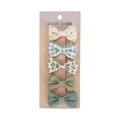 Five-piece cotton bow hair clip set with floral, plaid, and polka dot patterns on card - Five-Piece Set / Green Floral and Gingham Style (DP264-7)
