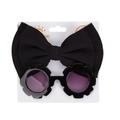 Kinder Set in Schwarz mit Waffelstruktur-Stirnband und blumenförmiger Sonnenbrille - Schwarz