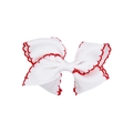 Handmade white grosgrain ribbon hair bow clip with decorative red scalloped edges - Bleached White