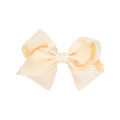 Beige grosgrain ribbon bow hair clip with decorative scalloped edges for girls - Beige