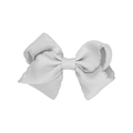 White grosgrain ribbon bow hair clip with decorative scalloped edges for girls - Light Gray