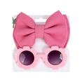 Rose pink textured bow headband and matching flower petal sunglasses set for kids - Rose Pink
