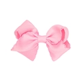 Light pink bow hair clip featuring ribbed grosgrain ribbon with delicate wavy lace edges - Light Pink