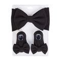 Black baby accessory set featuring a large bow headband and matching socks on a card - Black (DP268-1)