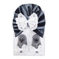 Set cappello e calzini neonato in velluto grigio con fiocchi di pizzo bianco - Stile Grigio (DP266-1)