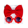 Kids red bubble fabric bow headband and sunflower petal sunglasses set for girls - Red