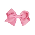 Pink ribbon bow hair clip with decorative wavy stitching for children and girls - Pink