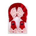 Set neonato con turbante e calzini in velluto rosso e grandi fiocchi di pizzo rosa - Stile Rosso (DP266-7)