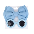 Kids set with light blue waffle bow headband and matching flower petal sunglasses on card - Sky Blue