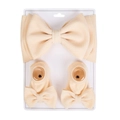 Beige baby waffle knit set with large bow headband and matching decorative bow socks - Beige (DP268-3)