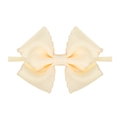 Creamy beige bow headband with embroidered edges on soft nylon band for baby girls - Beige