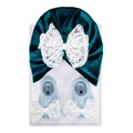 Set berretto neonato in velluto verde scuro e calzini blu con grandi fiocchi in pizzo bianco - Stile Verde Scuro (DP266-18)