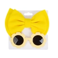 Kids yellow bubble fabric bow headband and matching flower daisy sunglasses set - Bright Yellow