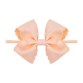 Peach ribbed bow headband for babies with embroidered scalloped edges and nylon band - Pale Peach